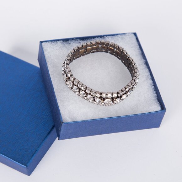 GORGEOUS VINTAGE RHINESTONE STRETCH BRACELET BANGLE - Picture 3 of 9